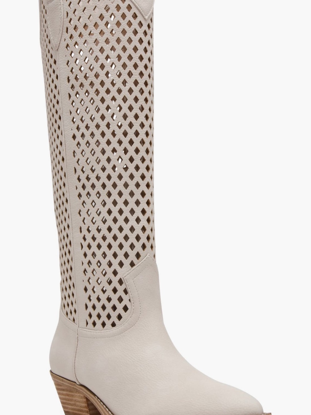 Dolce Vita Ivory Perforated Knee-High Heeled Boots